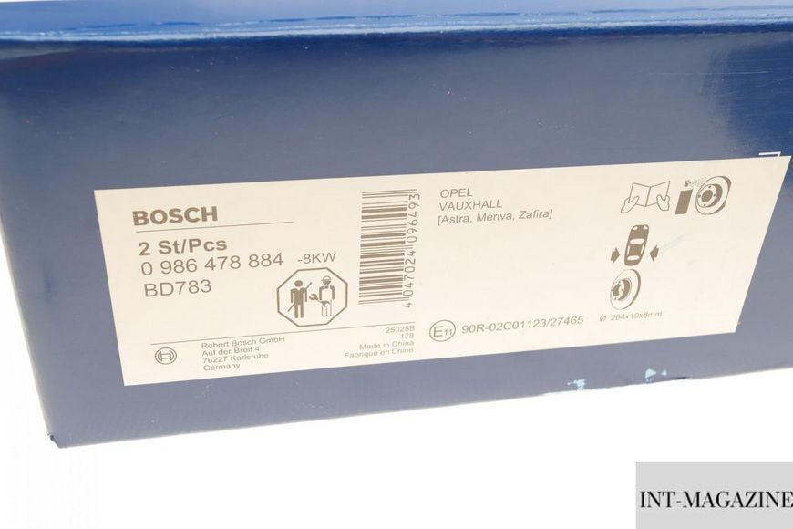 Гальмівний диск задній Opel Astra G/H 98-/Meriva A/B 03-/Zafira A/B 99- (264x10) Bosch 0986478884 BO 0986478884 фото