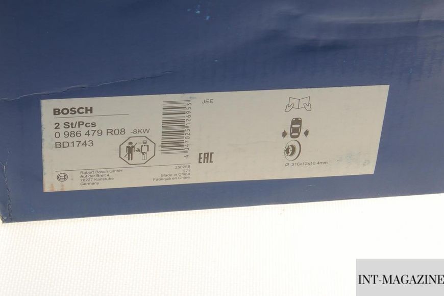 Гальмівний диск задній Jeep Wrangler 07- (316x12) Bosch 0986479R08 BO 0986479R08 фото