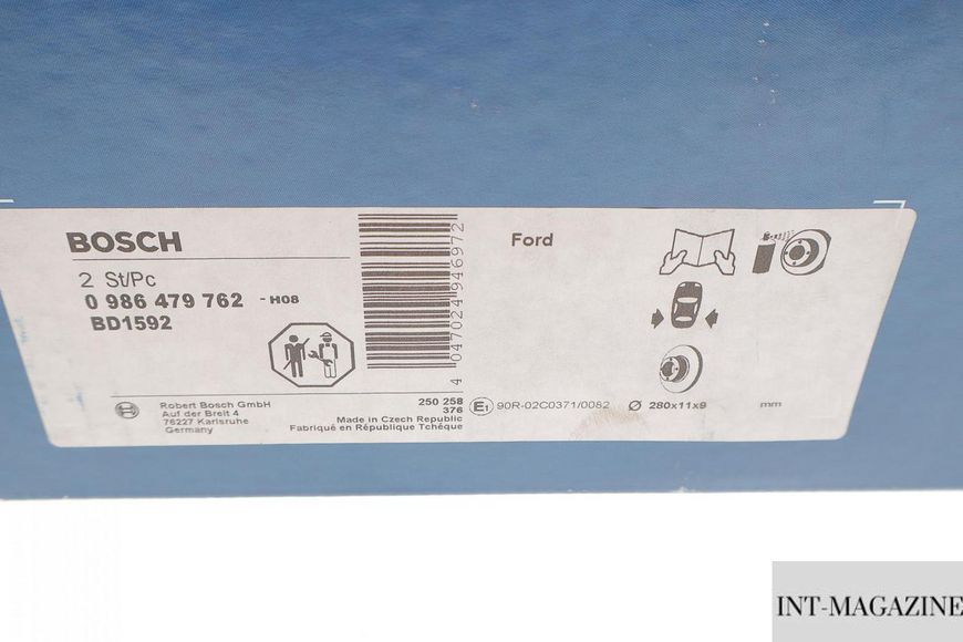 Гальмівний диск задній Ford C-Max 10-/Kuga/Transit Connect 13- (279.9x11) Bosch 0986479762 BO 0986479762 фото