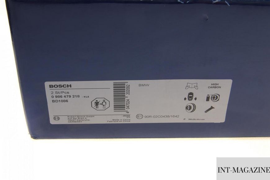 Гальмівний диск задній BMW 1 (E81/E87)/3 (E90/E91/E92) 05-13 (300x20) з болтами Bosch 0986479218 BO 0986479218 фото