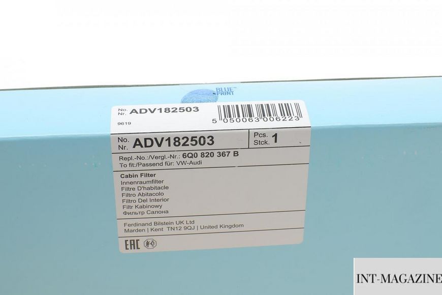 Фільтр салону Blue Print ADV182503 (Audi Skoda Volkswagen Seat) ADV182503 фото