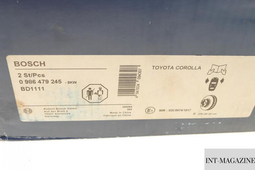 Гальмівний диск передній Toyota Corolla 00-18 (275x25) Bosch 0986479245 BO 0986479245 фото