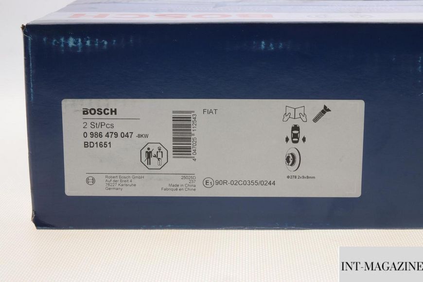 Гальмівний диск задній Suzuki SX4 06-15 (278.2x9) Bosch 0986479047 BO 0986479047 фото