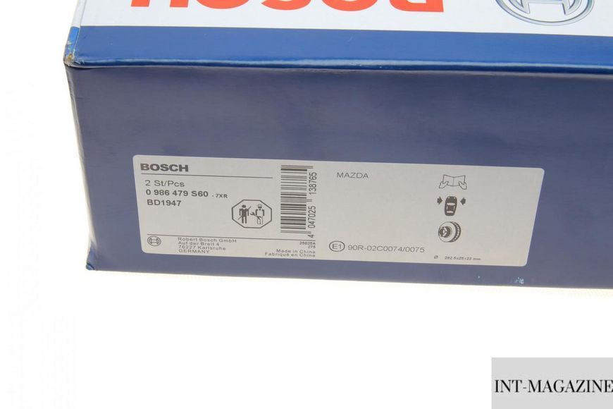 Гальмівний диск передній Mazda 6 02-08 (282.5х25) Bosch 0986479S60 BO 0986479S60 фото