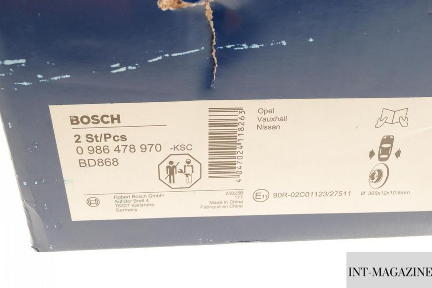 Гальмівний диск задній Renault Master/Opel Movano 98- (305x12) Bosch 0986478970 BO 0986478970 фото