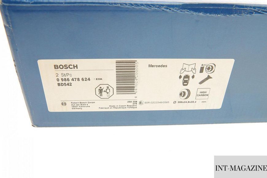 Гальмівний диск передній MB C-class (W202/W203/CL203/S202/S203)/E (W210/S210) 96-07 (288x24.9) Bosch 0986478624 BO 0986478624 фото