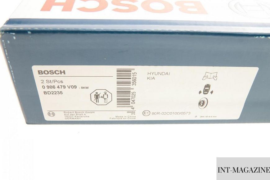 Гальмівний диск задній Hyundai Sonata 2.4 10-15 (284x10) Bosch 0986479V09 BO 0986479V09 фото