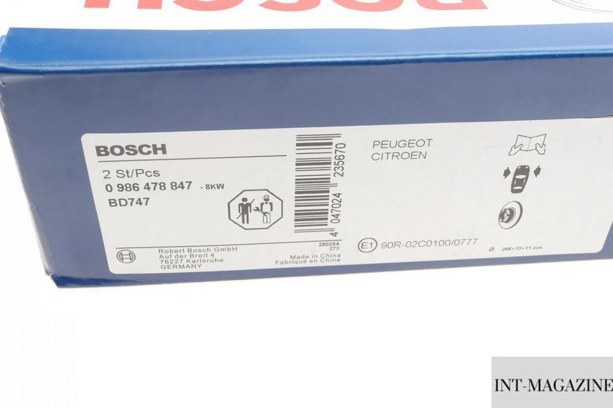 Гальмівний диск передній Citroen Berlingo/Peugeot Partner 96- (266x13) Bosch 0986478847 BO 0986478847 фото