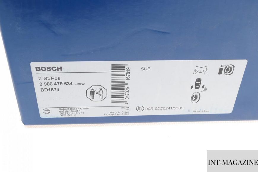 Гальмівний диск задній Subaru Impreza/Forester 11- (274x10) Bosch 0986479634 BO 0986479634 фото