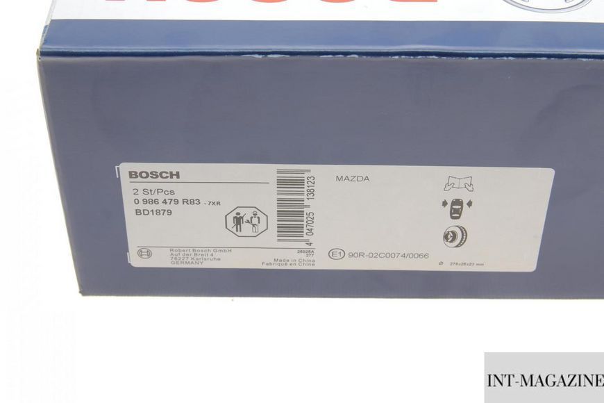 Гальмівний диск передній Mazda 3 03-14/Mazda 5 05- (278x25) вентильований Bosch 0986479R83 BO 0986479R83 фото