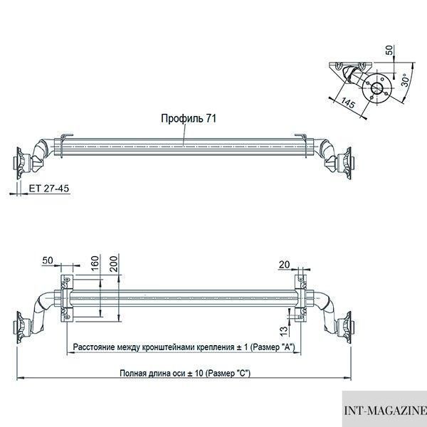 Ось торсионная AL-KO безтормозная 750 кг 700 мм (98х4) Optima Plus (1904997) 1904997 фото