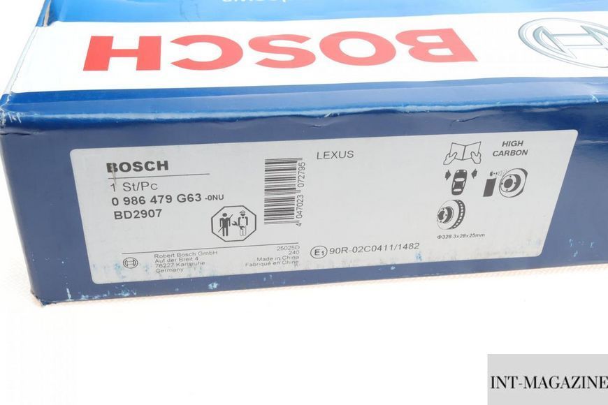 Гальмівний диск передній Toyota Rav 4 12-/Lexus RX/NX 08- (328x28) Bosch 0986479G63 BO 0986479G63 фото