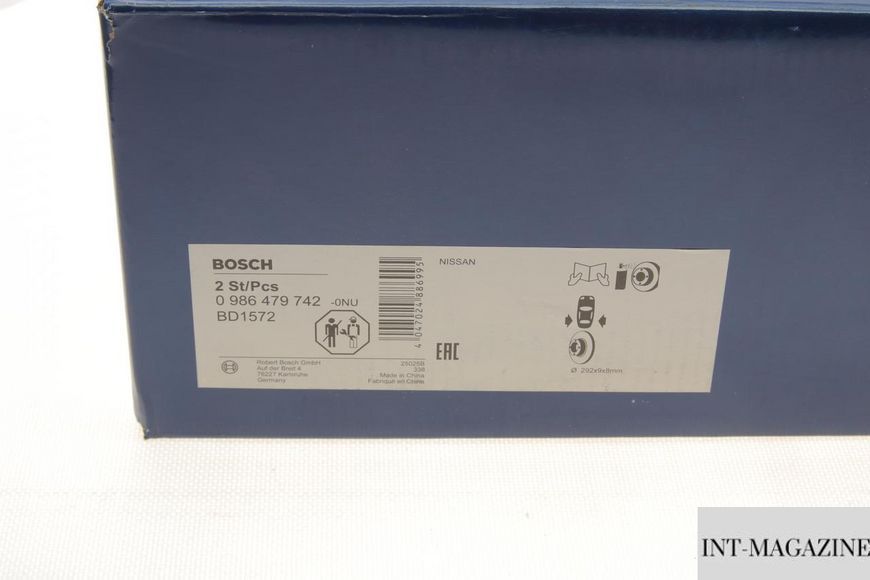 Гальмівний диск задній Nissan Cube 09-/Tiida 04-13 (292x9) Bosch 0986479742 BO 0986479742 фото