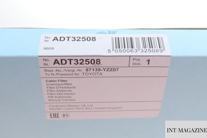 Фільтр салону Blue Print ADT32508 (Toyota) ADT32508 фото