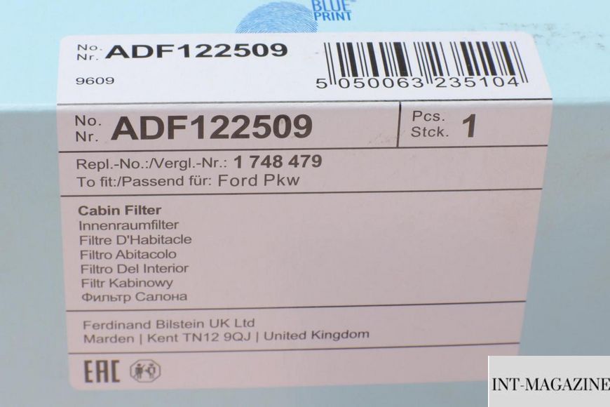 Фільтр салону вугільний Blue Print ADF122509 (Ford) ADF122509 фото