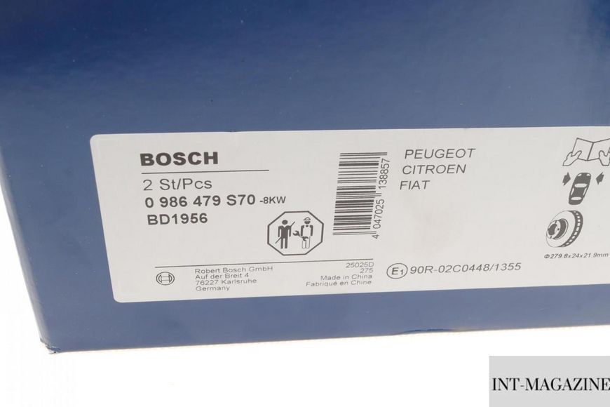 Гальмівний диск передній Citroen Jumper/Fiat Ducato/Peugeot Boxer 02- (279.8x24) Bosch 0986479S70 BO 0986479S70 фото