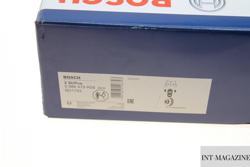 Гальмівний диск передній Toyota Camry 2.2-3.0 91-06 (274.8x28) Bosch 0986479R58 BO 0986479R58 фото
