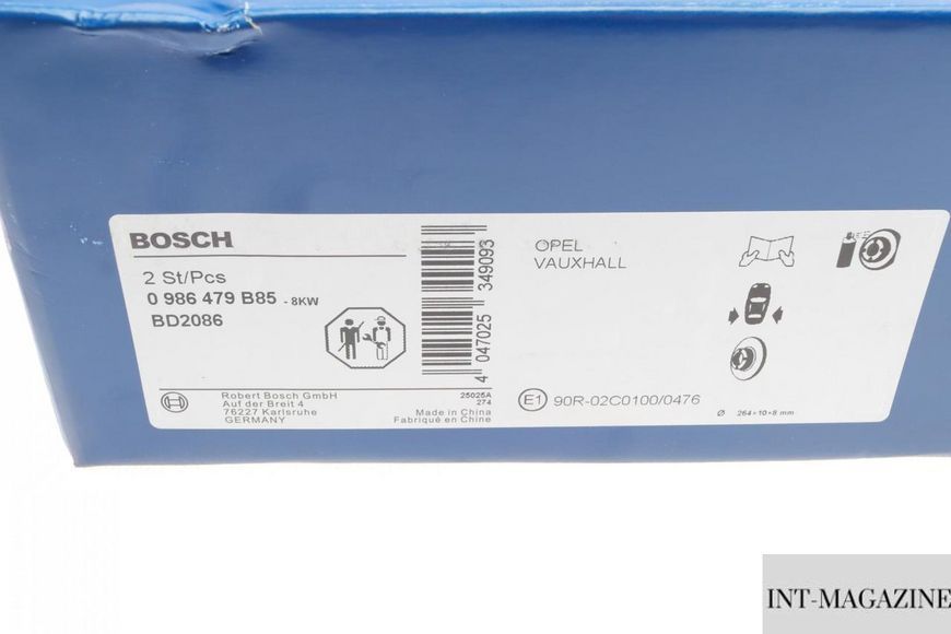 Гальмівний диск задній Opel ComBosch 1.3CDTI-1.7DTI 16V 01- (264x10) Bosch 0986479B85 BO 0986479B85 фото