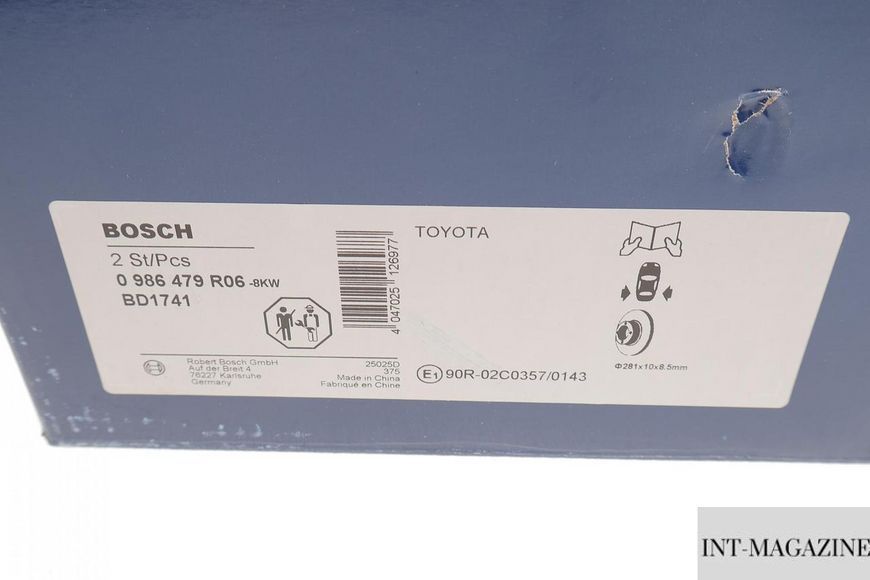 Гальмівний диск задній Toyota Camry 06-14/Avalon 05-12 (281x10) Bosch 0986479R06 BO 0986479R06 фото