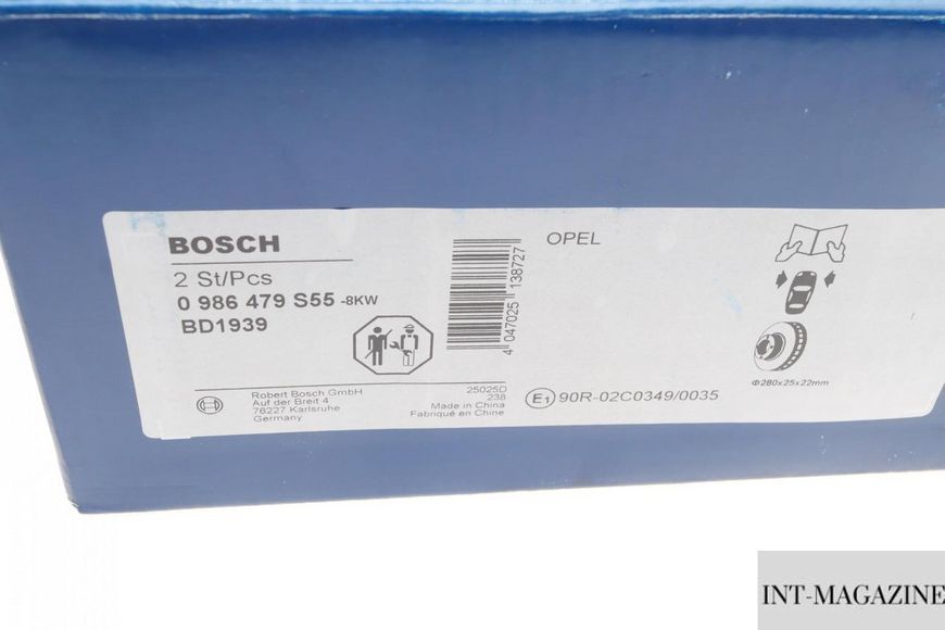 Гальмівний диск передній Opel ComBosch 01- (280x25) Bosch 0986479S55 BO 0986479S55 фото