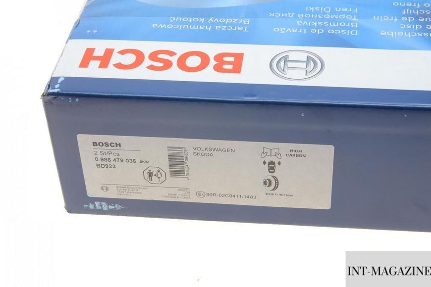Гальмівний диск передній Skoda Octavia/Fabia/VW Polo 1.2-1.4 99- (238,7x18) Bosch 0986479036 BO 0986479036 фото